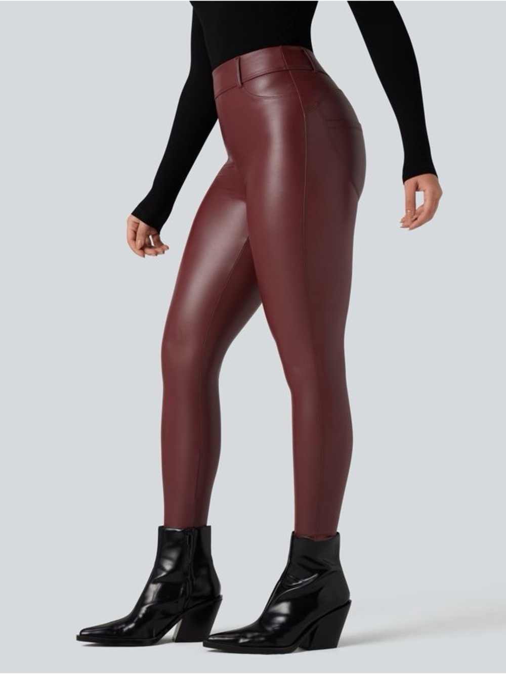 HALARA High Waisted Stretchy PU Fleece Casual Leggings with Pockets NWT